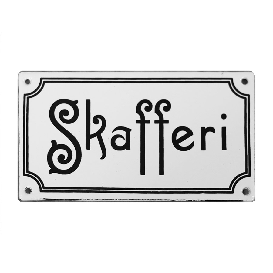 Skafferi (emaljskylt i svart och vitt, egen produktion) (bild för) Skafferi (emaljskylt i svart och vitt, egen produktion)